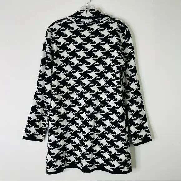 Madison black white houndstooth knit button preppy cardigan sweater medium - Picture 6 of 7